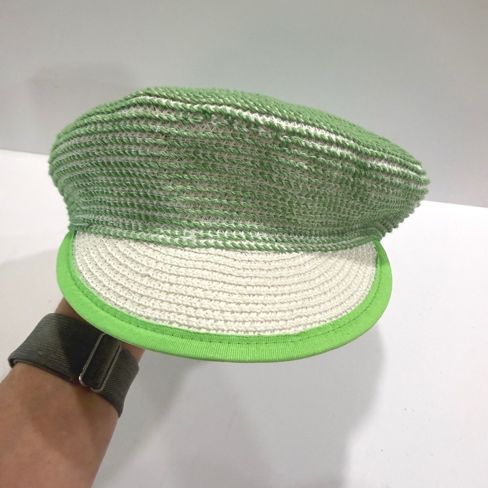 Mad Bomber Green White Woven Paper Newsboy Cabbie Cap Hat One Size NWT